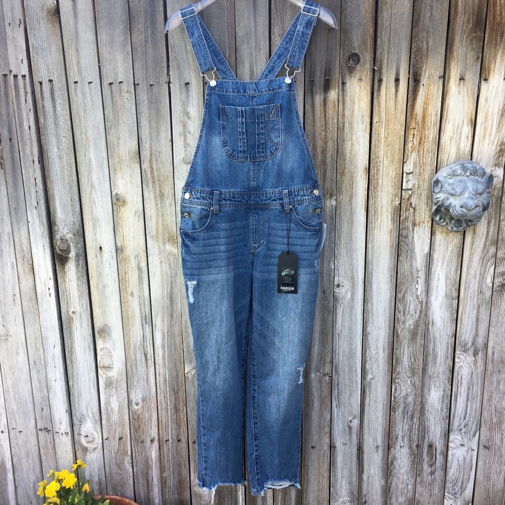 NWT Kensie Distressed Denim Overalls Blue 6 - Picture 8 of 8